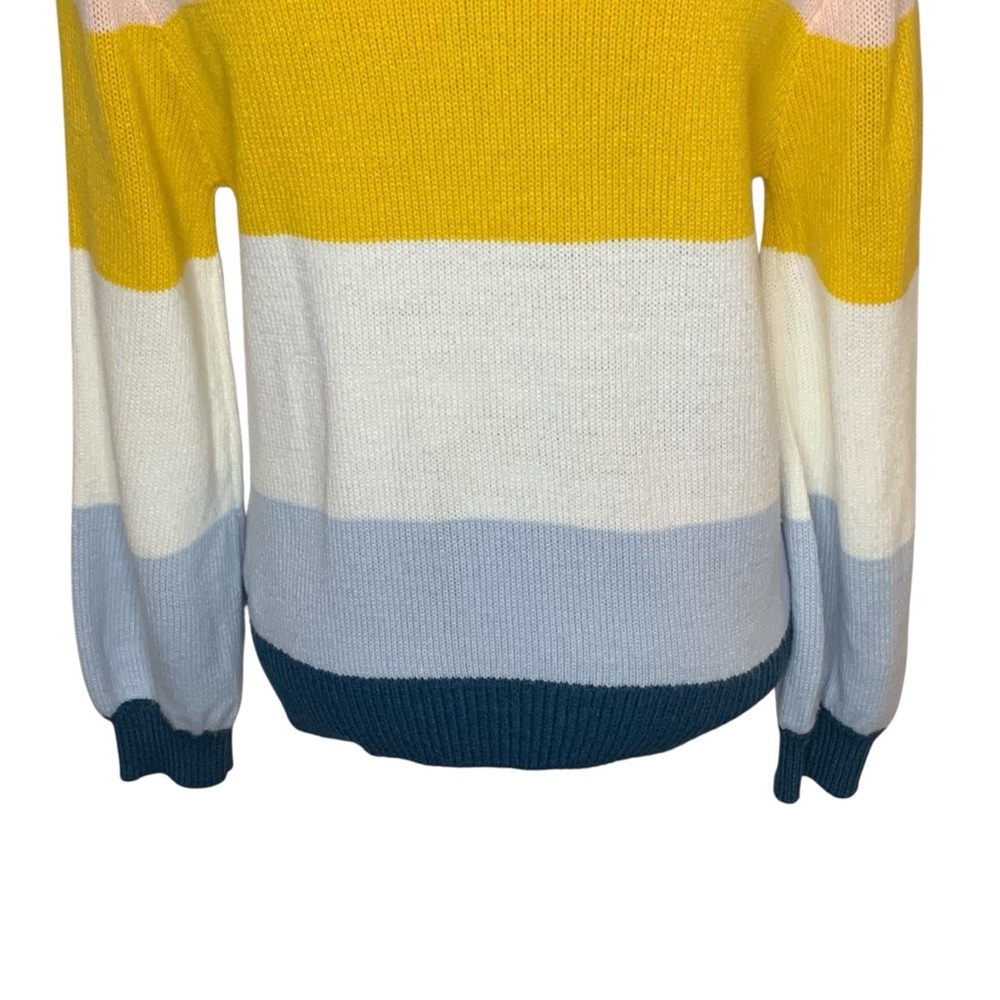 Elodie Multicolor Striped Crew Neck Balloon Sleeve Knit Sweater Size S - Picture 6 of 13